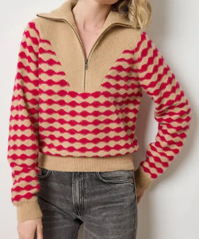 Lilla P Mixed Stitch Half Zip Sweater In Birch/fuchsia Stripe In Multi