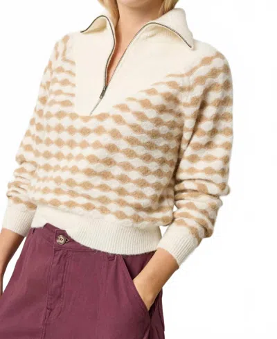 Lilla P Mixed Stitch Half Zip Top In Ivory/birch Stripe. In Nude