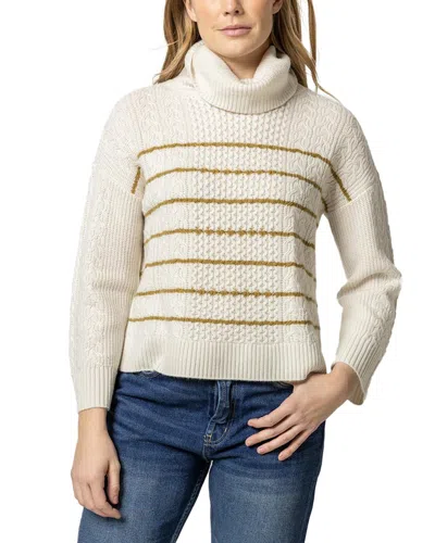 Lilla P Easy Striped Mock Neck Cashmere-blend Sweater In Nocolor