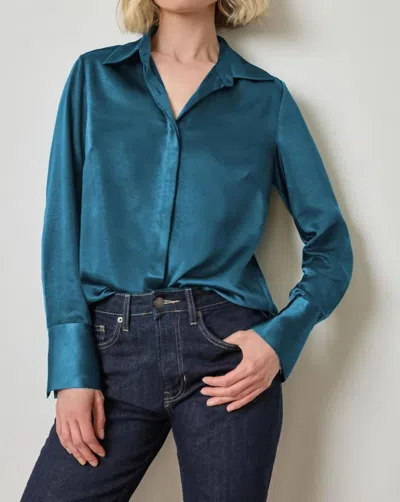 Lilla P Neptune Satin Button Down Shirt In Blue
