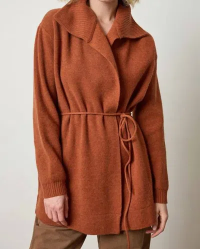 Lilla P Notch Collar Open Cardigan In Chutney In Brown