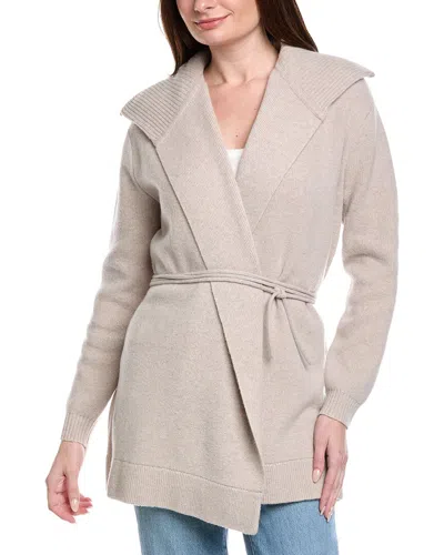 Lilla P Notch Collar Wool Open Cardigan In Gray