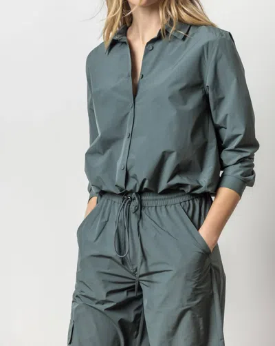 Lilla P Nylon Drawsting Shirt In Pine In Gray