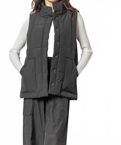 Lilla P Nylon Long Vest In Jet Black In Gray