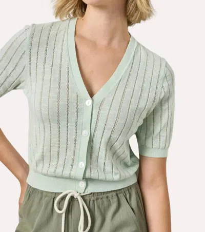 Lilla P Open Stitch V Neck Cardigan In Blue Mist In Green