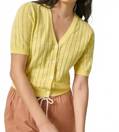 Lilla P Open Stitch V Neck Cardigan In Lemon In Yellow