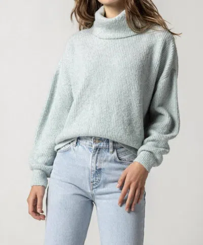 Lilla P Oversized Ribbed Turtleneck Sweater In Frost In Silver