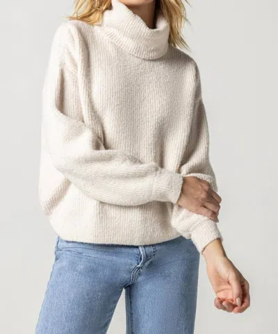 Lilla P Oversized Ribbed Turtleneck Sweater In Off White In Beige