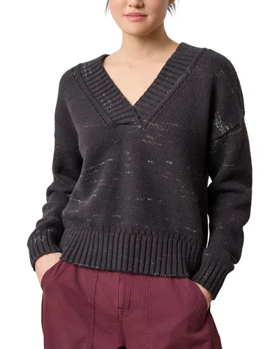 Lilla P Oversized V-neck Sweater In Black Combo In Brown