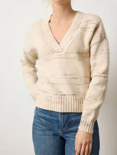Lilla P Oversized V-neck Sweater In Eggshell Combo In Neutral