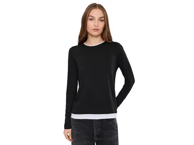 Lilla P Paneled Hem Long Sleeve Crew In Black