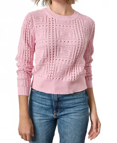 Lilla P Patchwork Stitch Crewneck Sweater In Peony In Pink