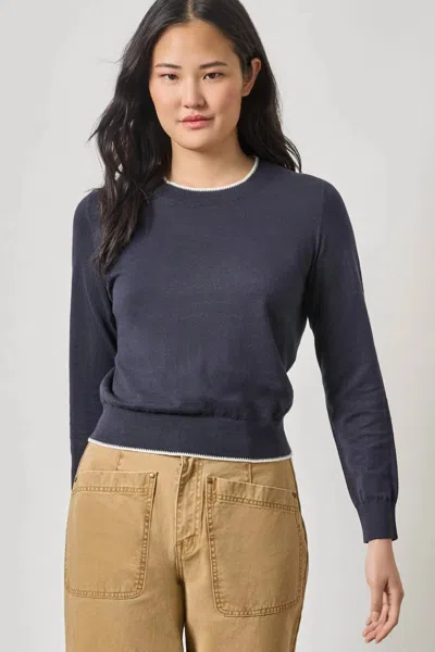 Lilla P Picot Edge Crewneck Sweater In Navy In Blue