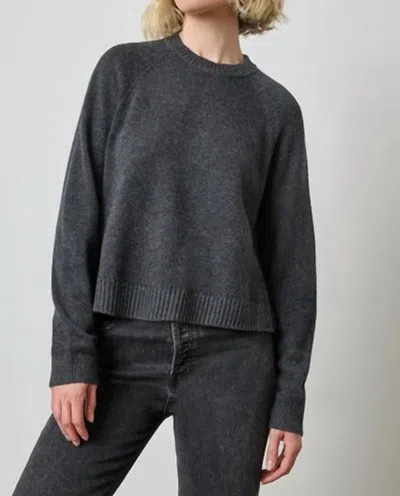 Lilla P Pleat Back Crewneck Sweater In Caviar In Black