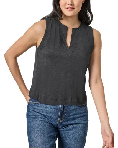 Lilla P Pleat Back Split Neck Tank In Black