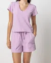 Lilla P Pleated Cap Sleeve V-neck Tee In Calypso In Multi