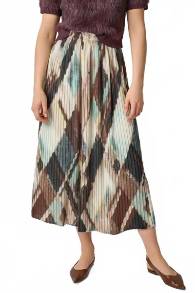 Lilla P Pleated Maxi Skirt In Cappuccino Plaid In Gray