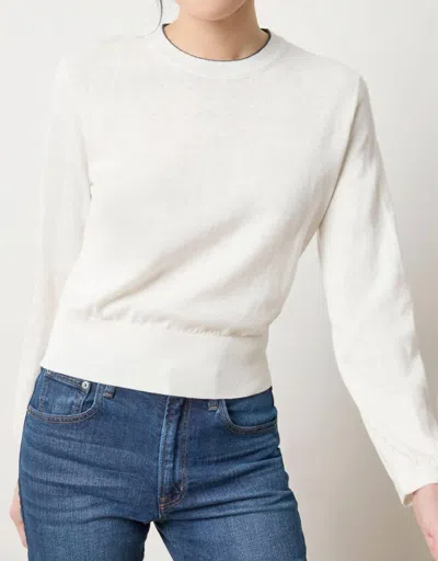 Lilla P Pleated Sleeve Crewneck Sweater In Pearl In White