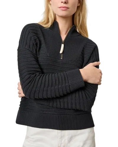 Lilla P Pointelle 1/2-zip Sweater In Black