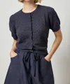 Lilla P Pointelle Cardigan In Navy In Blue