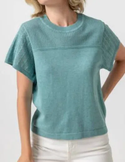 Lilla P Pointelle Crewneck Sweater In Blue In Green