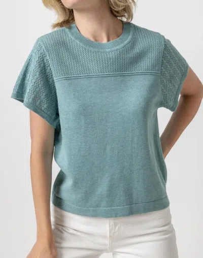 LILLA P POINTELLE CREWNECK SWEATER IN SEA BLUE