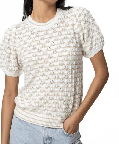 Lilla P Pointelle Crewneck Sweater In White Stripe In Multi