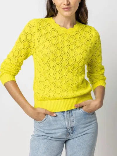 Lilla P Pointelle Stitch Crewneck Sweater In Lemon Lime In Yellow