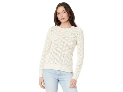Lilla P Pointelle Stitch Crewneck Sweater In White