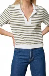 Lilla P Polo Popover Top In Kelp Stripe In Neutral