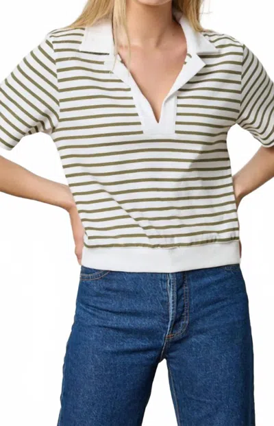 LILLA P POLO POPOVER TOP IN KELP STRIPE