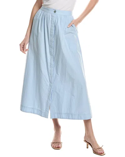Lilla P Poplin Button Front Skirt In Blue