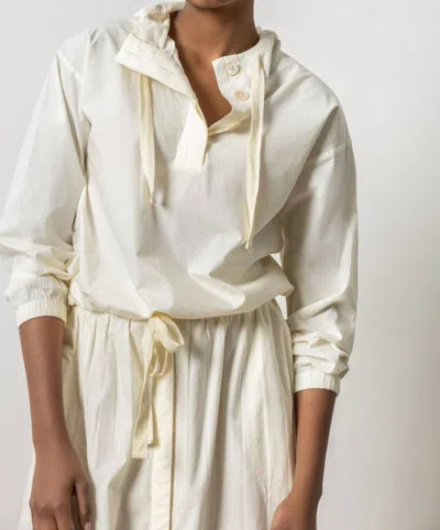 Lilla P Poplin Hoodie Top In Magnolia In Neutral
