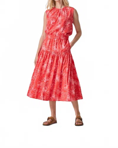 Lilla P Poplin Yoke Midi Skirt In Zinnia Print In Red