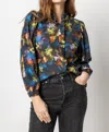 LILLA P PRINTED FULL SLEEVE RUFFLE FRONT TOP IN WINTER FLORAL