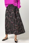 Lilla P Printed Woven Pleated Hem Skirt In Black Floral In Black