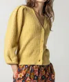 Lilla P Puff Sleeve Sweater Cardigan In Gold Dust In Yellow