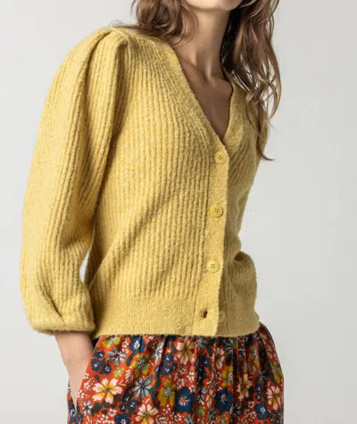 Lilla P Puff Sleeve Sweater Cardigan In Gold Dust In Yellow