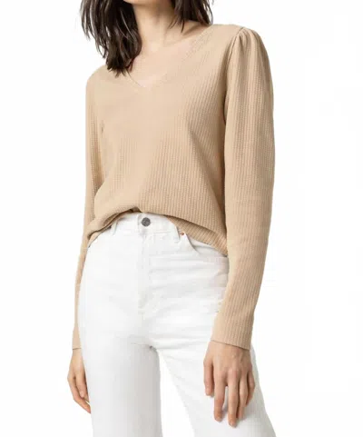 Lilla P Puff Sleeve Waffle V-neck Top In Stucco In Neutral