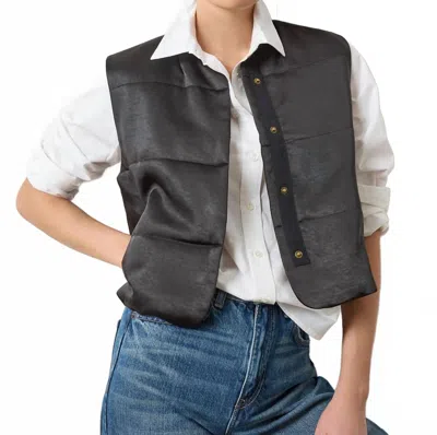 Lilla P Quilted Satin Vest In Black In Gray