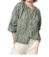 Lilla P Raglan Button Down W/ Shirring Top In Artichoke/rope In Multi
