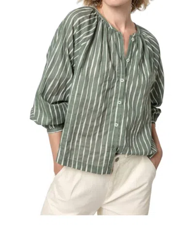 Lilla P Raglan Button Down W/ Shirring Top In Artichoke/rope In Multi