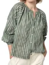 Lilla P Raglan Button Down W/ Shirring Top In Artichoke/rope In Multi