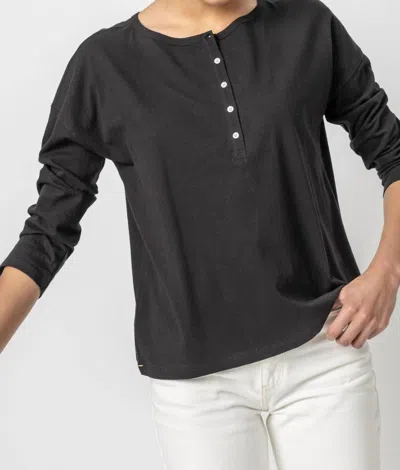 Lilla P Relaxed Soft Wash Jersey Henley In Black