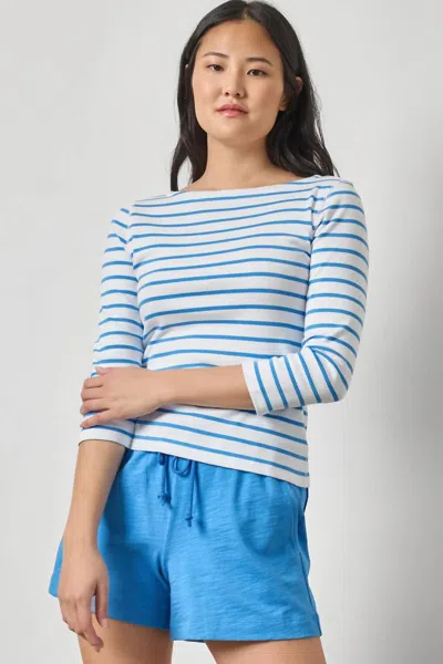 Lilla P Rib Quarter Sleeve Boatneck Tee In Regatta Stripe In Multi