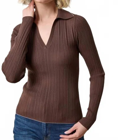 Lilla P Rib Henley Sweater In Mink In Brown