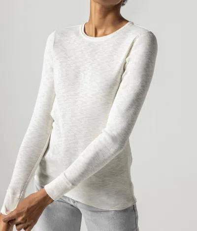 Lilla P Rib Long Sleeve Raw Edge Crew Tee In Winter White