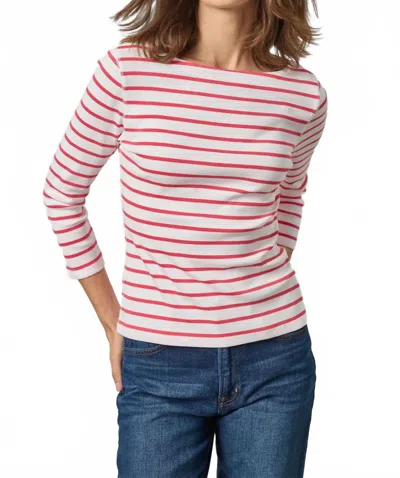 Lilla P Rib Quarter Sleeve Boatneck Tee In Geranium Stripe In Multi