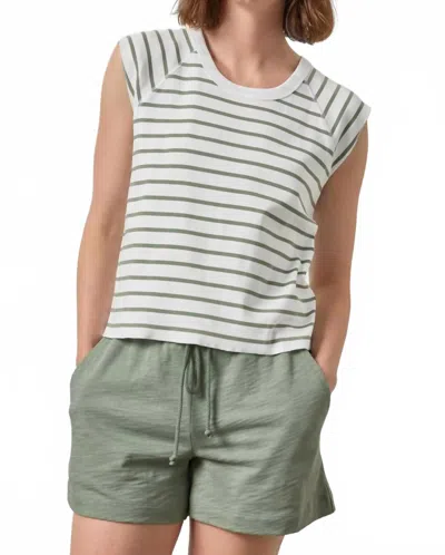 Lilla P Rib Short Sleeve Scoop Neck Tee In Sage Stripe In Multi
