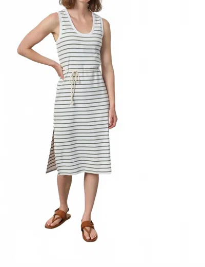 Lilla P Rib Side Slit Tank Dress In Sage Stripe In Multi